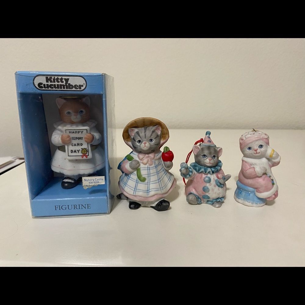 Kitty Cucumber Schmid Lot of 4 Figurines Ornaments Clown Angel Makeup School